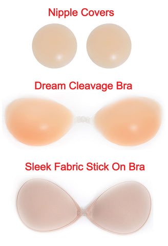 3 Pack Multi Stick on Bras - Strapless, backless, push-up